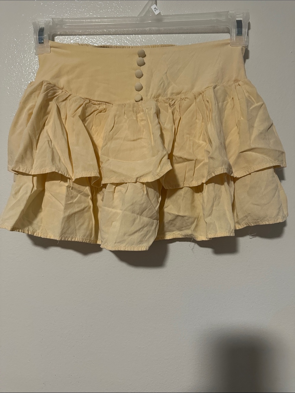 High-Waist Tiered Ruffle Mini Skirt in Pale Yellow